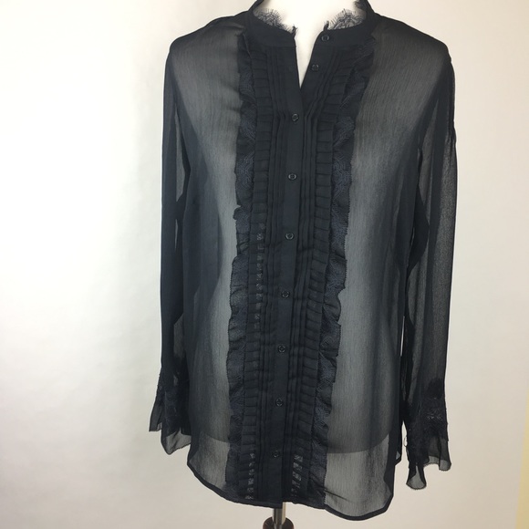 Soft Surroundings Tops - Soft Surroundings Black Lace Ruffle Button Down
